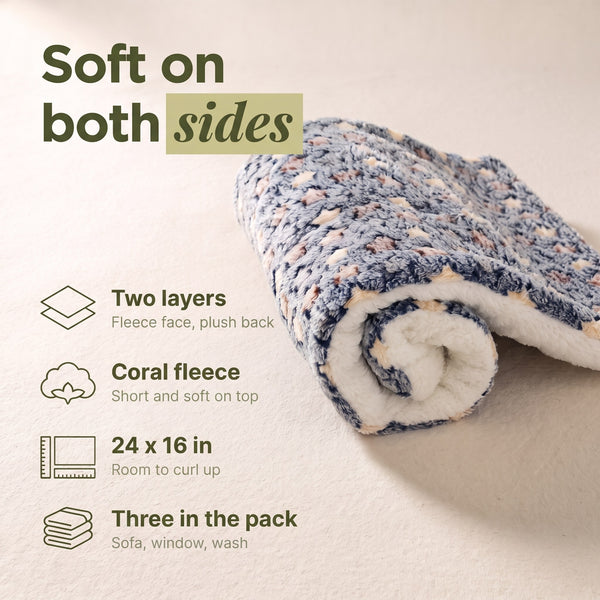 Fleece Cat Blankets — 3-Pack