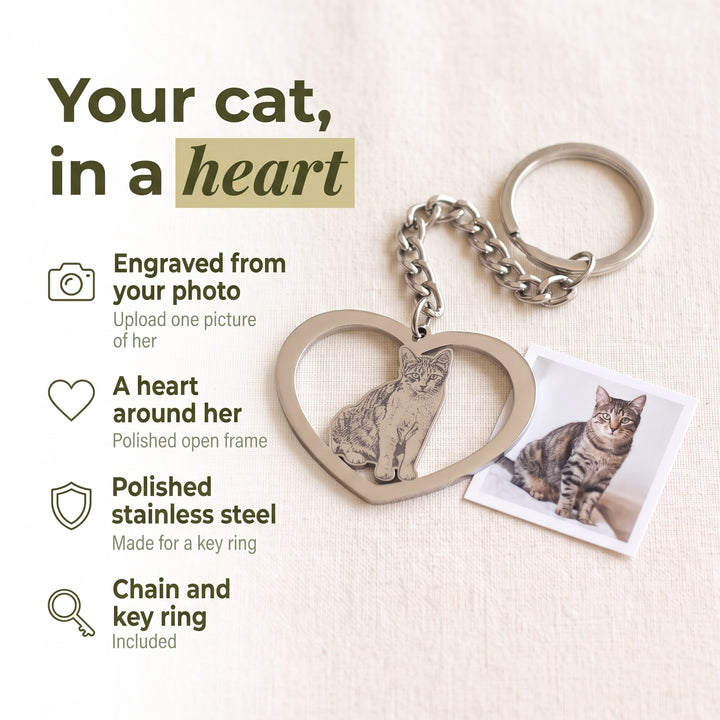 Engraved Cat Heart Keychain
